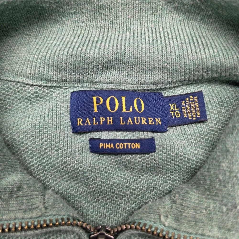 Polo Ralph Lauren XL Mint Sage Green 100% Pima Cotton Pullover 1/4 Zip Sweater